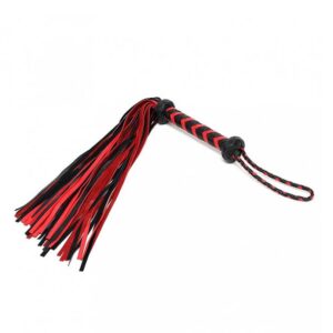 Flogger Trenzado Cuero Negro Rojo